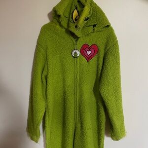 Green Fleece Onesie PJ with Heart Patch